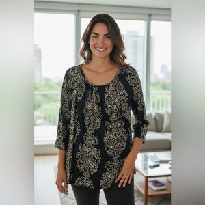Elegant Black and Cream Floral Women's Top
